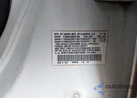 2010 Honda Pilot Ex-L из США, поврежденный, VIN 5FNYF3H62AB015498